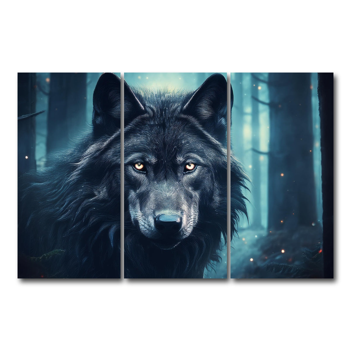 AUTO-MOCKUP WHITE | Black Wolf in Woods | 3 Piece | Gallery Wrap Canvas | group=12x24