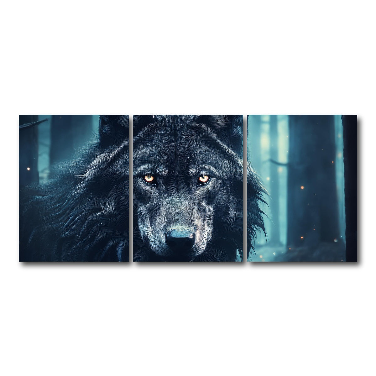 AUTO-MOCKUP WHITE | Black Wolf in Woods | 3 Piece | Gallery Wrap Canvas | group=18x24