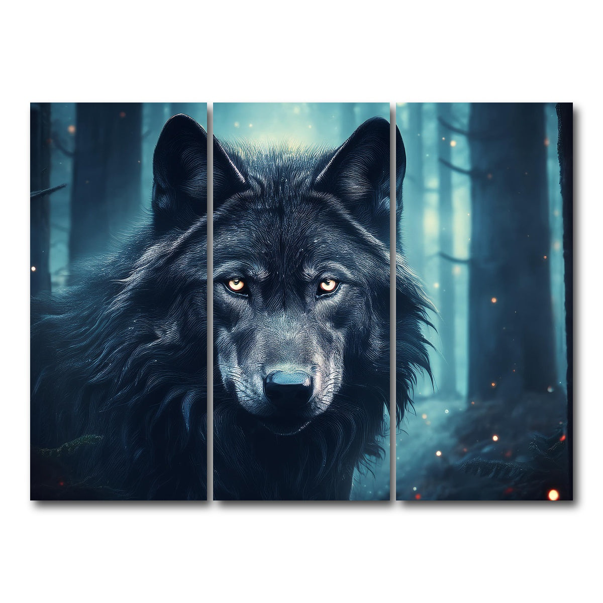 AUTO-MOCKUP WHITE | Black Wolf in Woods | 3 Piece | Gallery Wrap Canvas | group=8x18