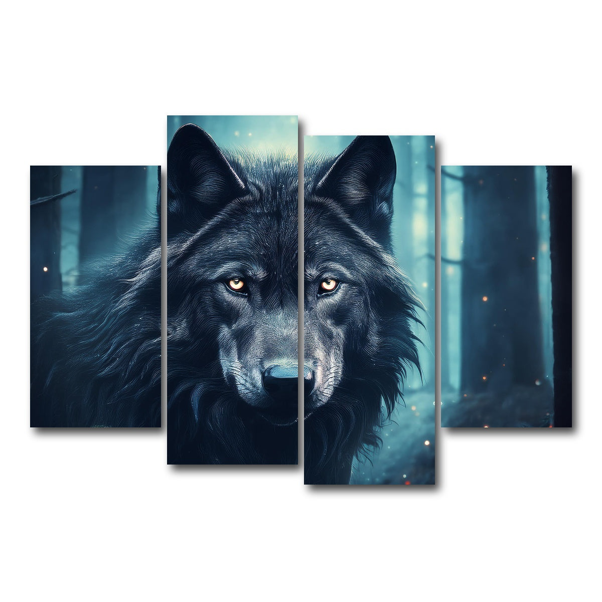 AUTO-MOCKUP WHITE | Black Wolf in Woods | 4 Piece | Gallery Wrap Canvas | group=4_short