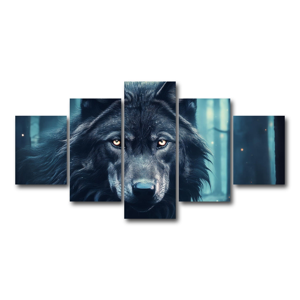 AUTO-MOCKUP WHITE | Black Wolf in Woods | 5 Piece | Gallery Wrap Canvas | group=5_short