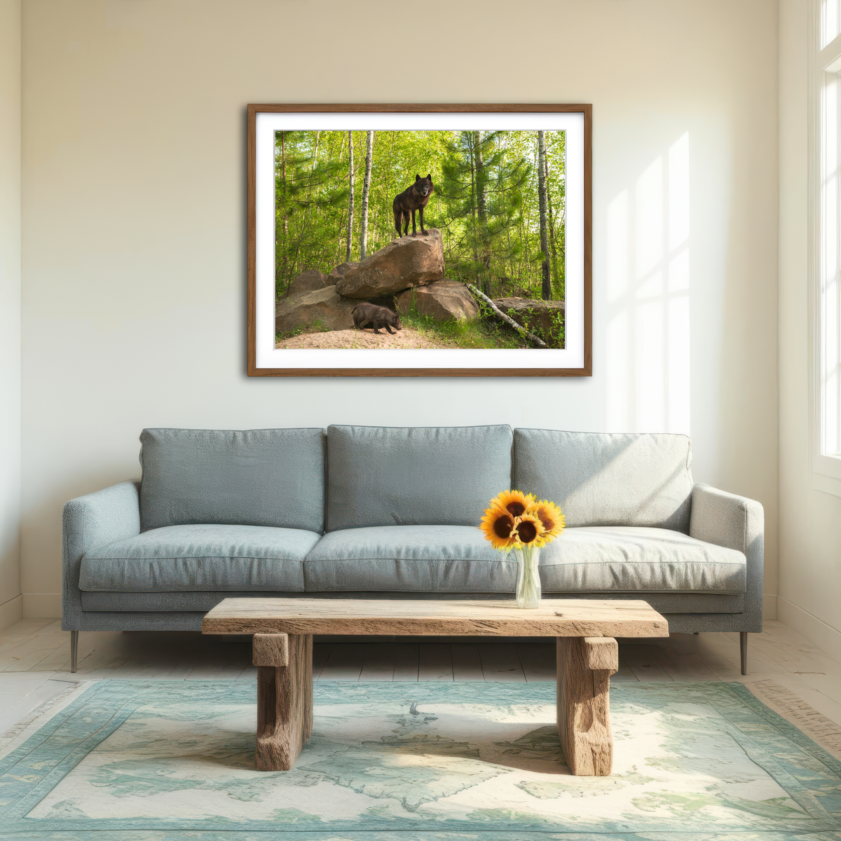 AUTO-MOCKUP ROOM | Black Wolf on Den Wall Art