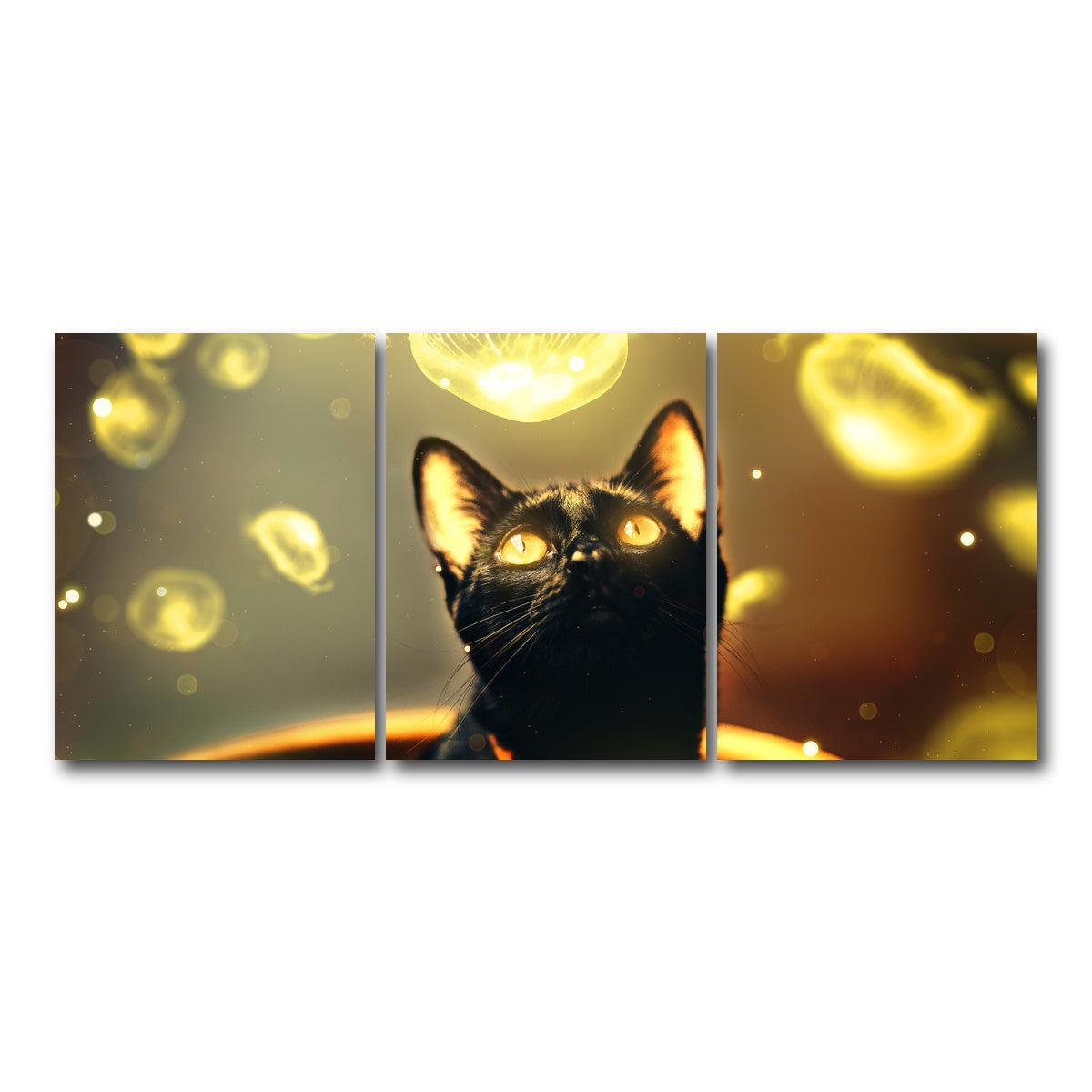 AUTO-MOCKUP WHITE | Black cat with jellyfish | 3 Piece | Gallery Wrap Canvas | group=18x24