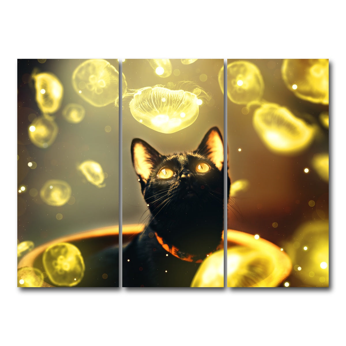 AUTO-MOCKUP WHITE | Black cat with jellyfish | 3 Piece | Gallery Wrap Canvas | group=8x18