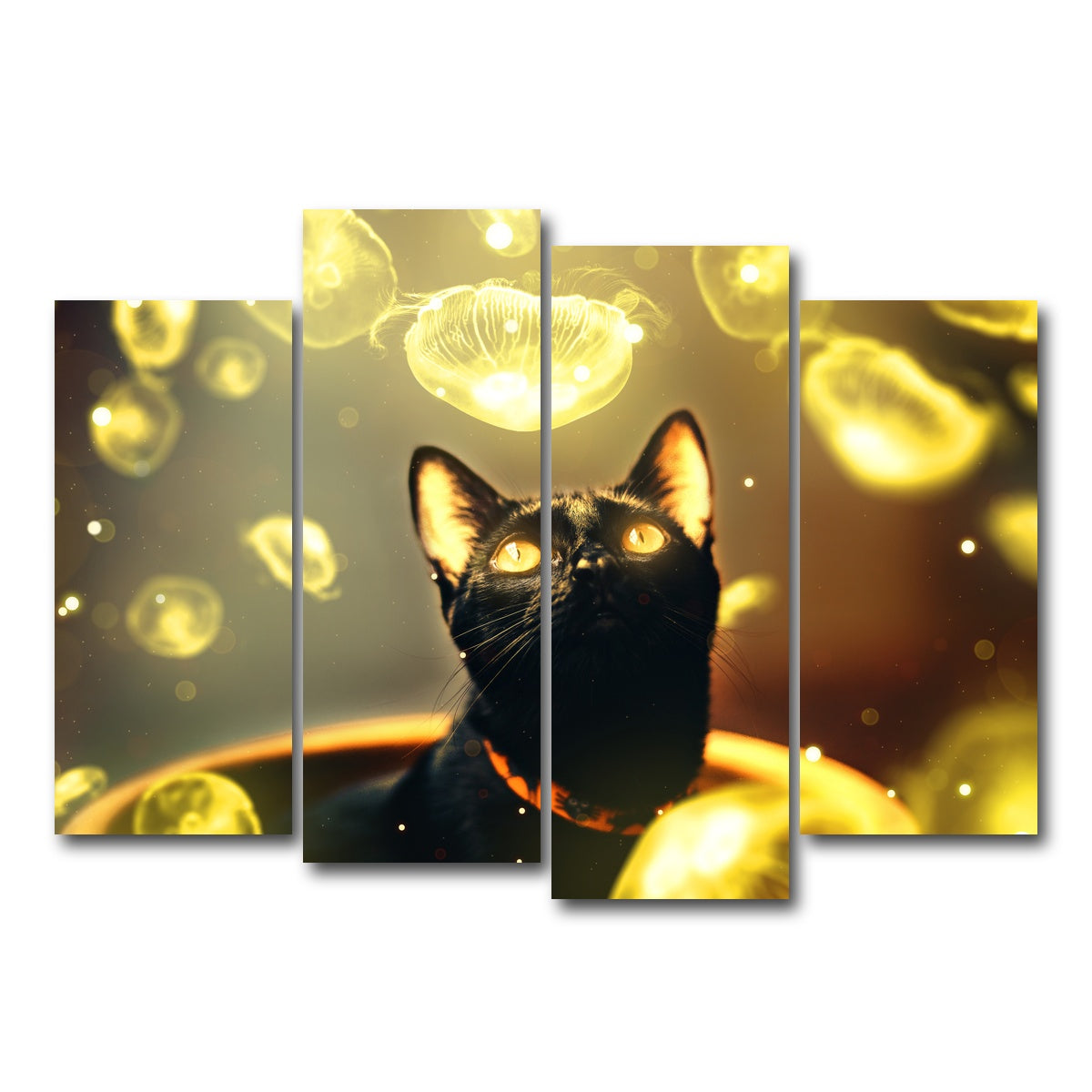 AUTO-MOCKUP WHITE | Black cat with jellyfish | 4 Piece | Gallery Wrap Canvas | group=4_normal