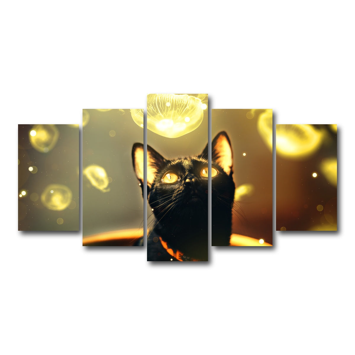 AUTO-MOCKUP WHITE | Black cat with jellyfish | 5 Piece | Gallery Wrap Canvas | group=5_normal