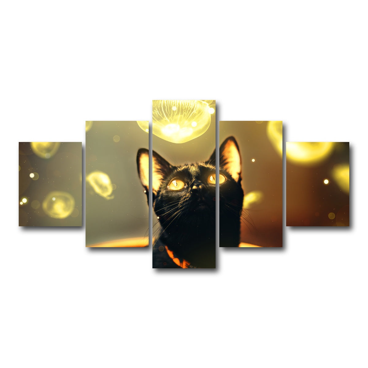 AUTO-MOCKUP WHITE | Black cat with jellyfish | 5 Piece | Gallery Wrap Canvas | group=5_short
