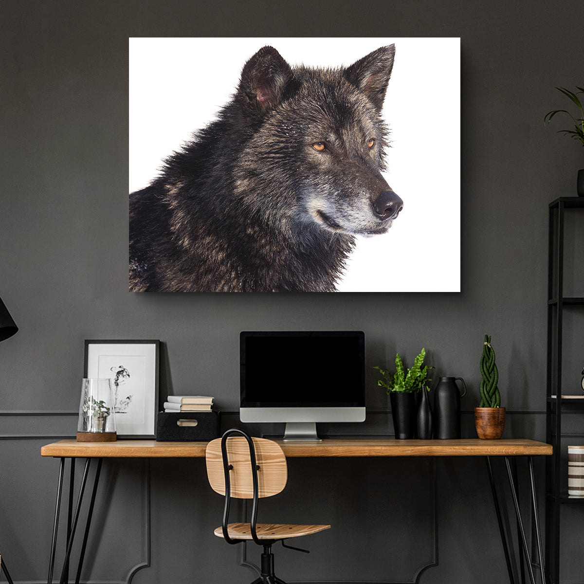 Black Wolf Side Portrait Wall Art