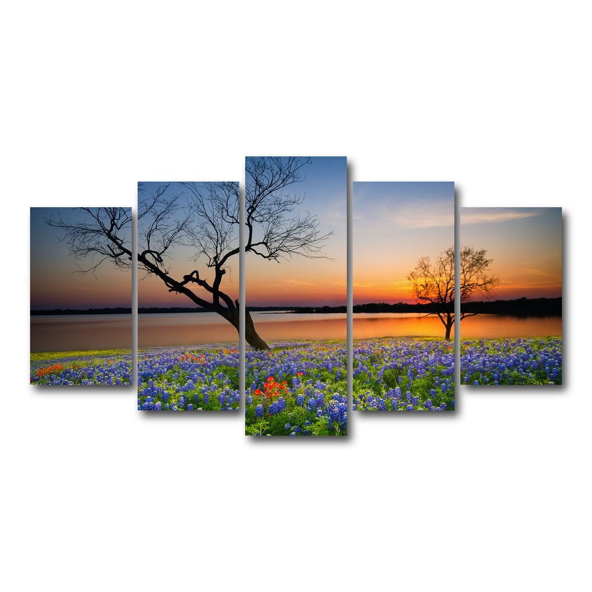 AUTO-MOCKUP WHITE | Blooming bluebonnet wildflower field | 5 Piece | Gallery Wrap Canvas | group=5_normal