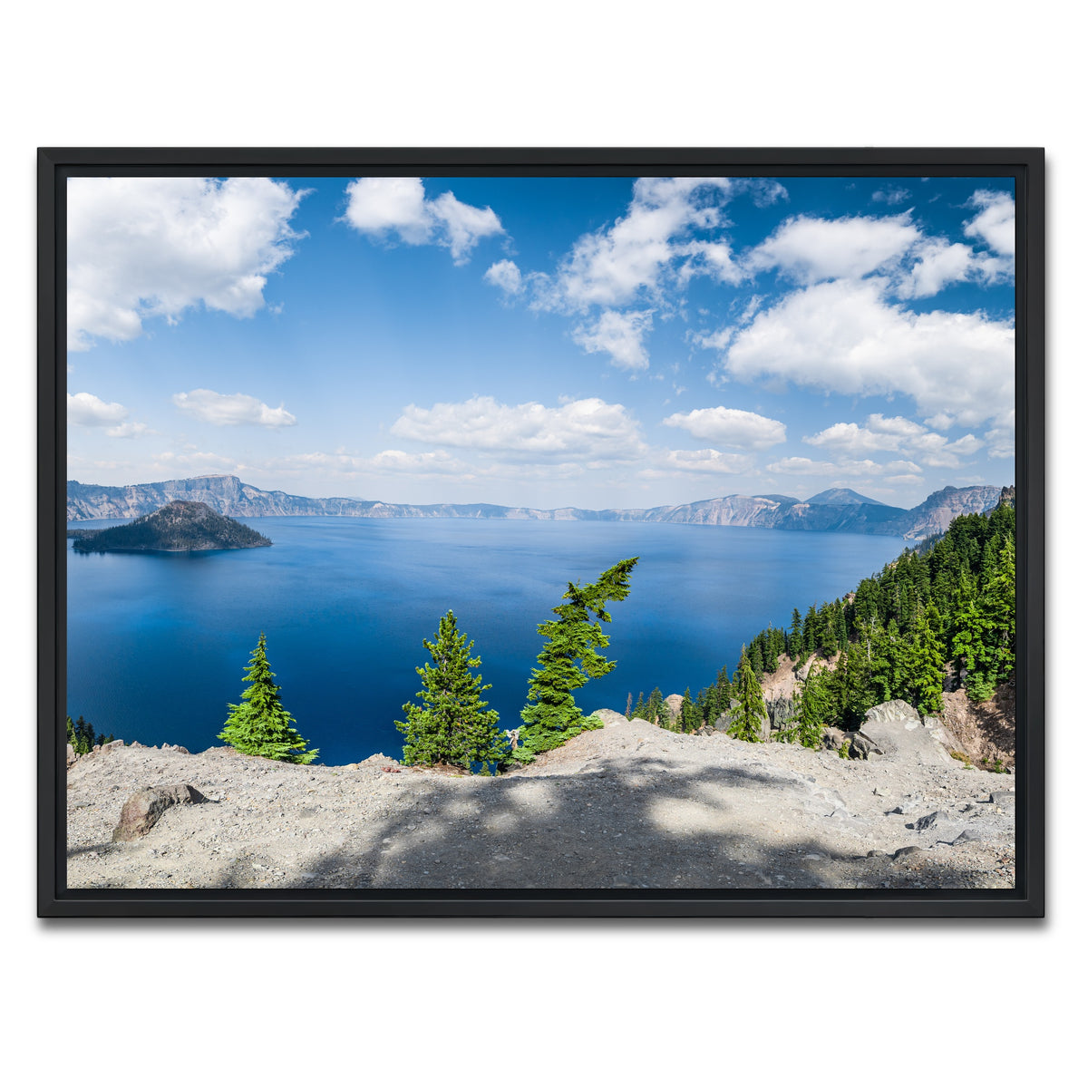 AUTO-MOCKUP WHITE | Blue Crater Lake Panorama | 1 Piece | Black Framed Canvas | group=4x3