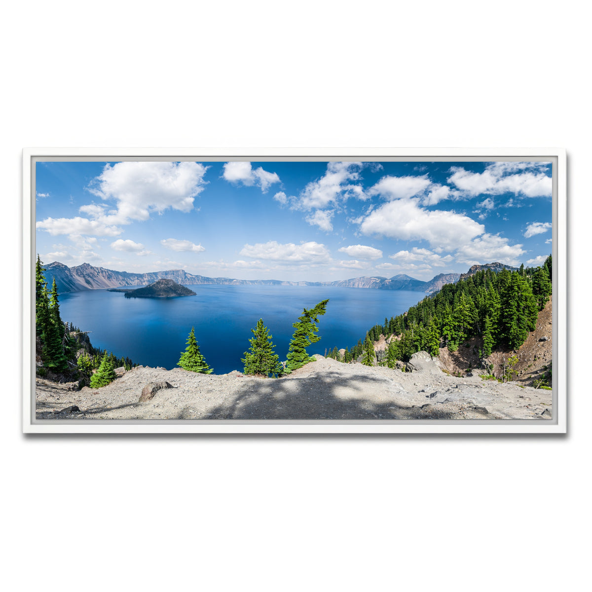 AUTO-MOCKUP WHITE | Blue Crater Lake Panorama | 1 Piece | White Framed Canvas | group=2x1