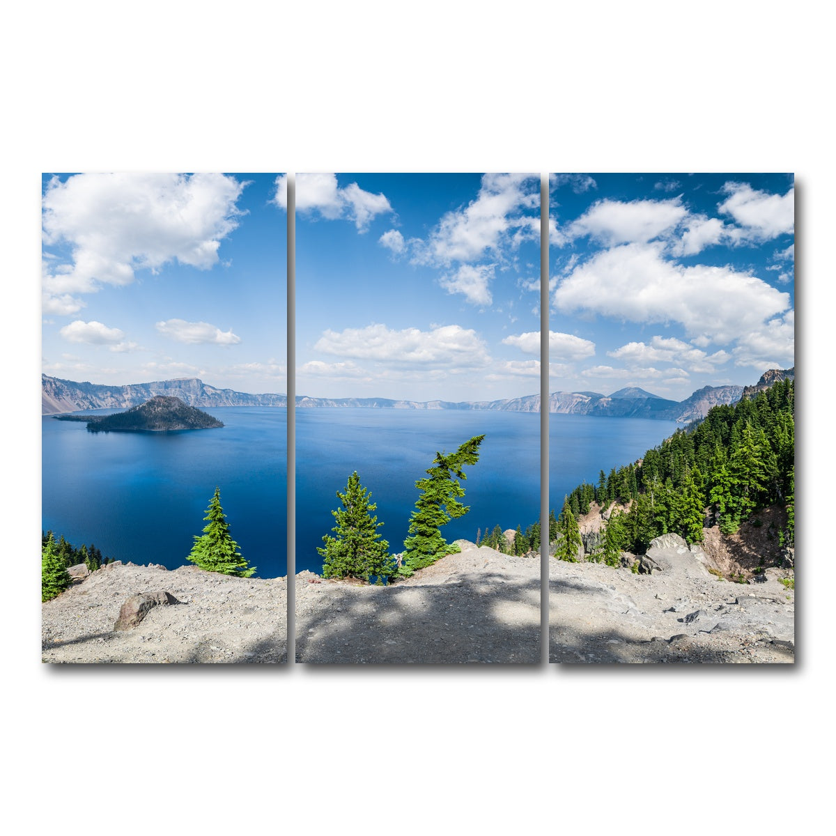AUTO-MOCKUP WHITE | Blue Crater Lake Panorama | 3 Piece | Gallery Wrap Canvas | group=12x24