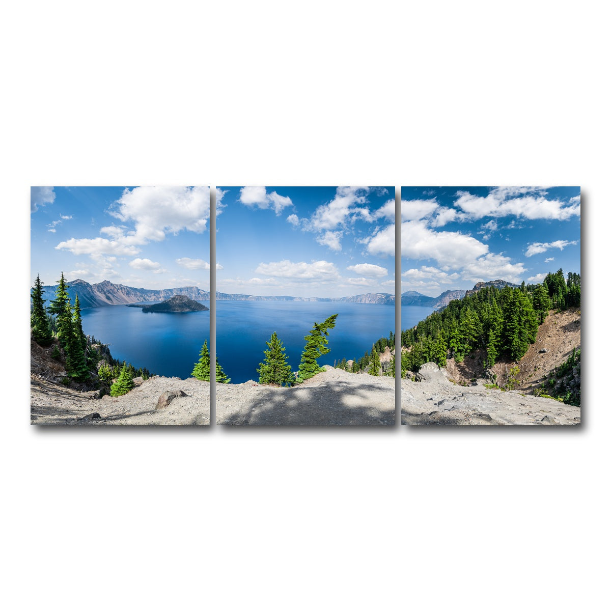 AUTO-MOCKUP WHITE | Blue Crater Lake Panorama | 3 Piece | Gallery Wrap Canvas | group=18x24
