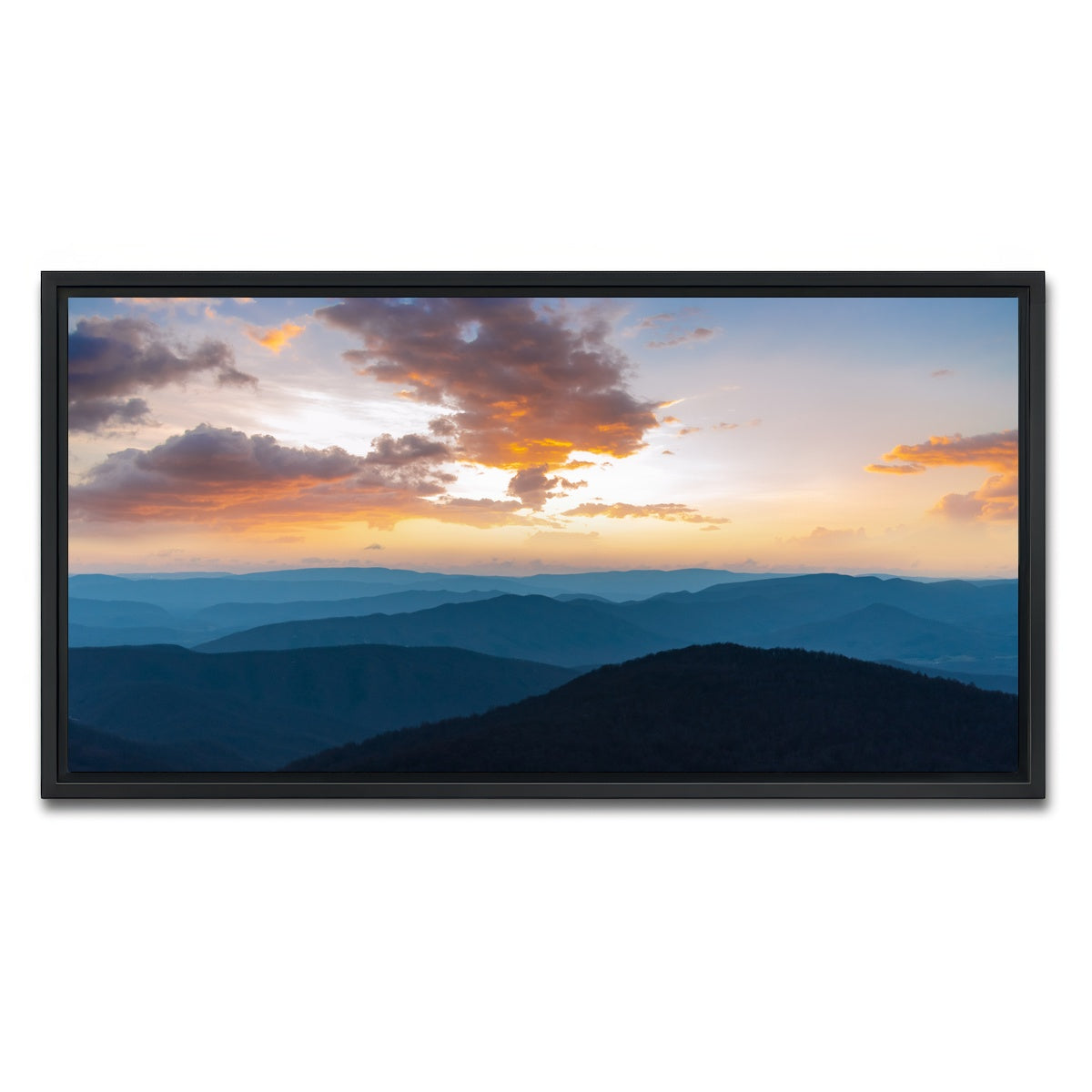 AUTO-MOCKUP WHITE | Blue Ridge Sunset | 1 Piece | Black Framed Canvas | group=2x1