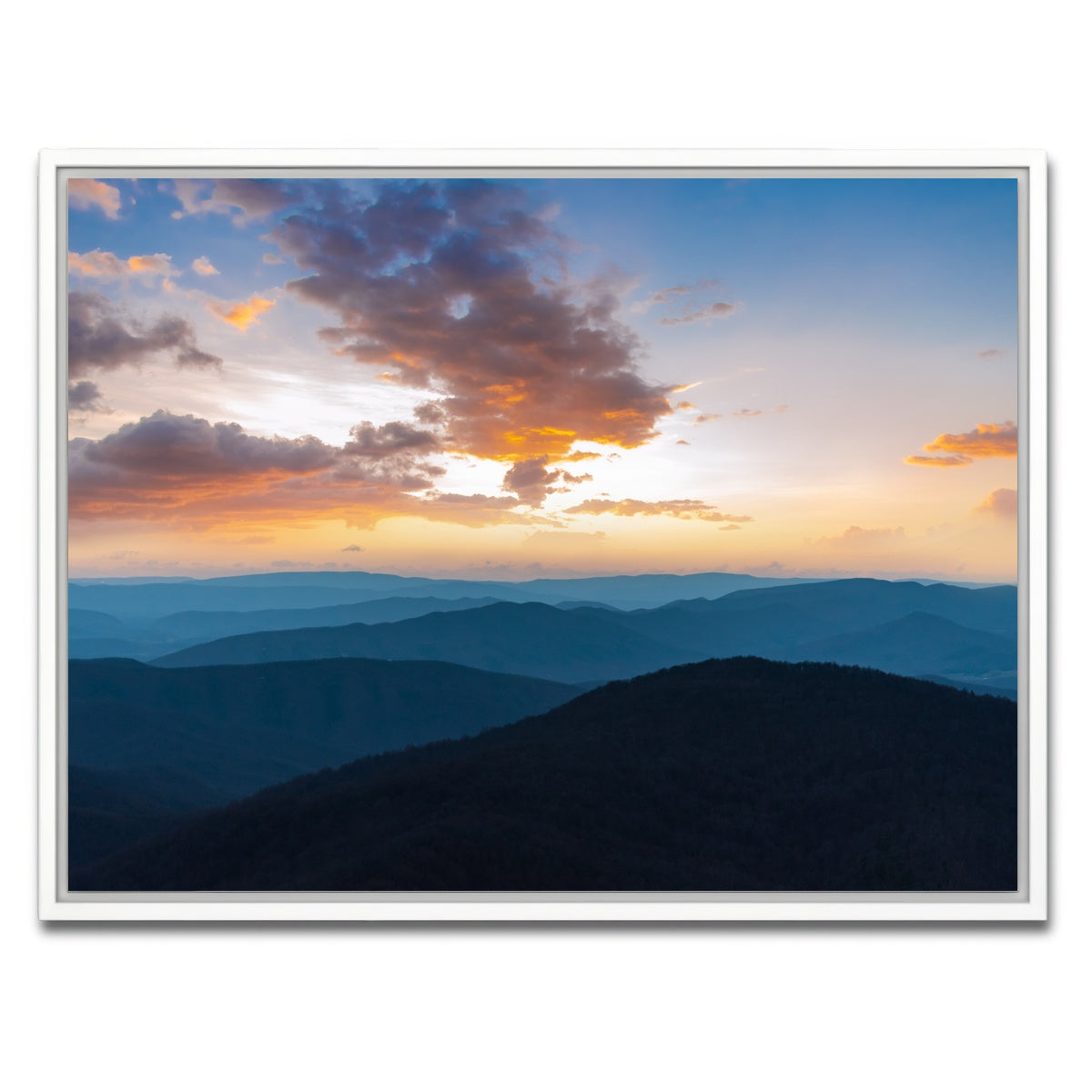 AUTO-MOCKUP WHITE | Blue Ridge Sunset | 1 Piece | White Framed Canvas | group=4x3