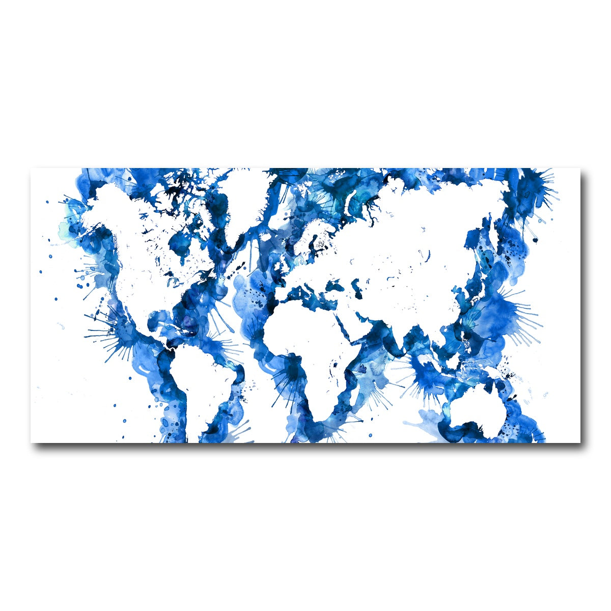AUTO-MOCKUP WHITE | Blue Splatter World Map | 1 Piece | Gallery Wrap Canvas | group=2x1