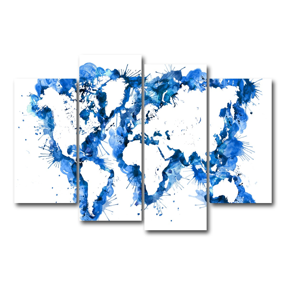 AUTO-MOCKUP WHITE | Blue Splatter World Map | 4 Piece | Gallery Wrap Canvas | group=4_short
