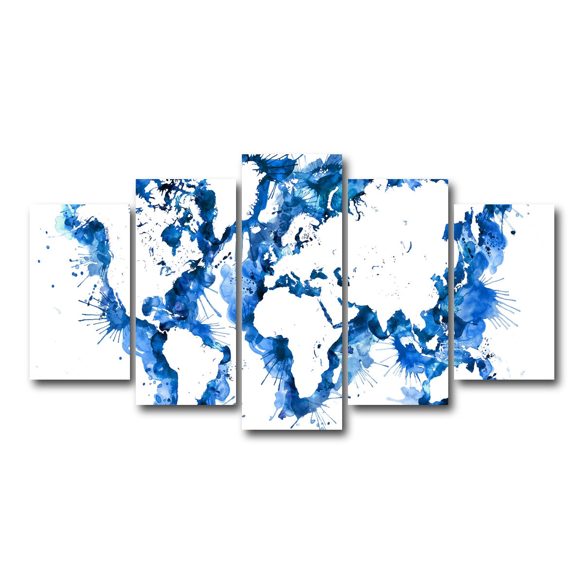 AUTO-MOCKUP WHITE | Blue Splatter World Map | 5 Piece | Gallery Wrap Canvas | group=5_normal