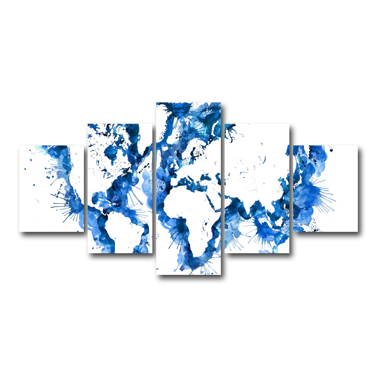 AUTO-MOCKUP WHITE | Blue Splatter World Map | 5 Piece | Gallery Wrap Canvas | group=5_short