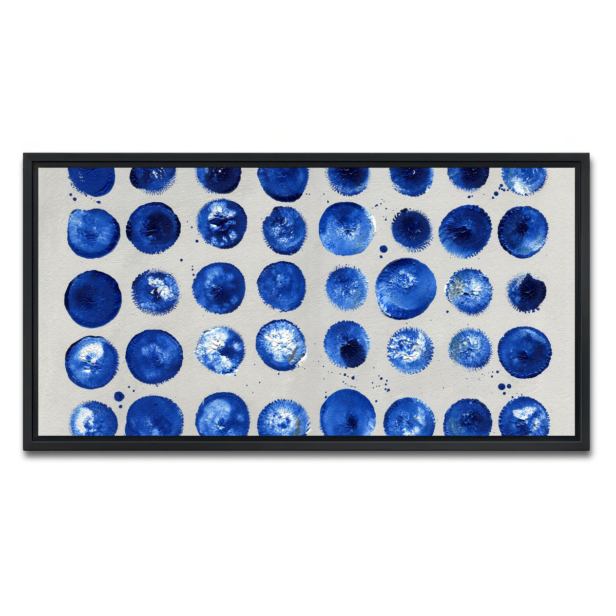 AUTO-MOCKUP WHITE | Blue circles | 1 Piece | Black Framed Canvas | group=2x1