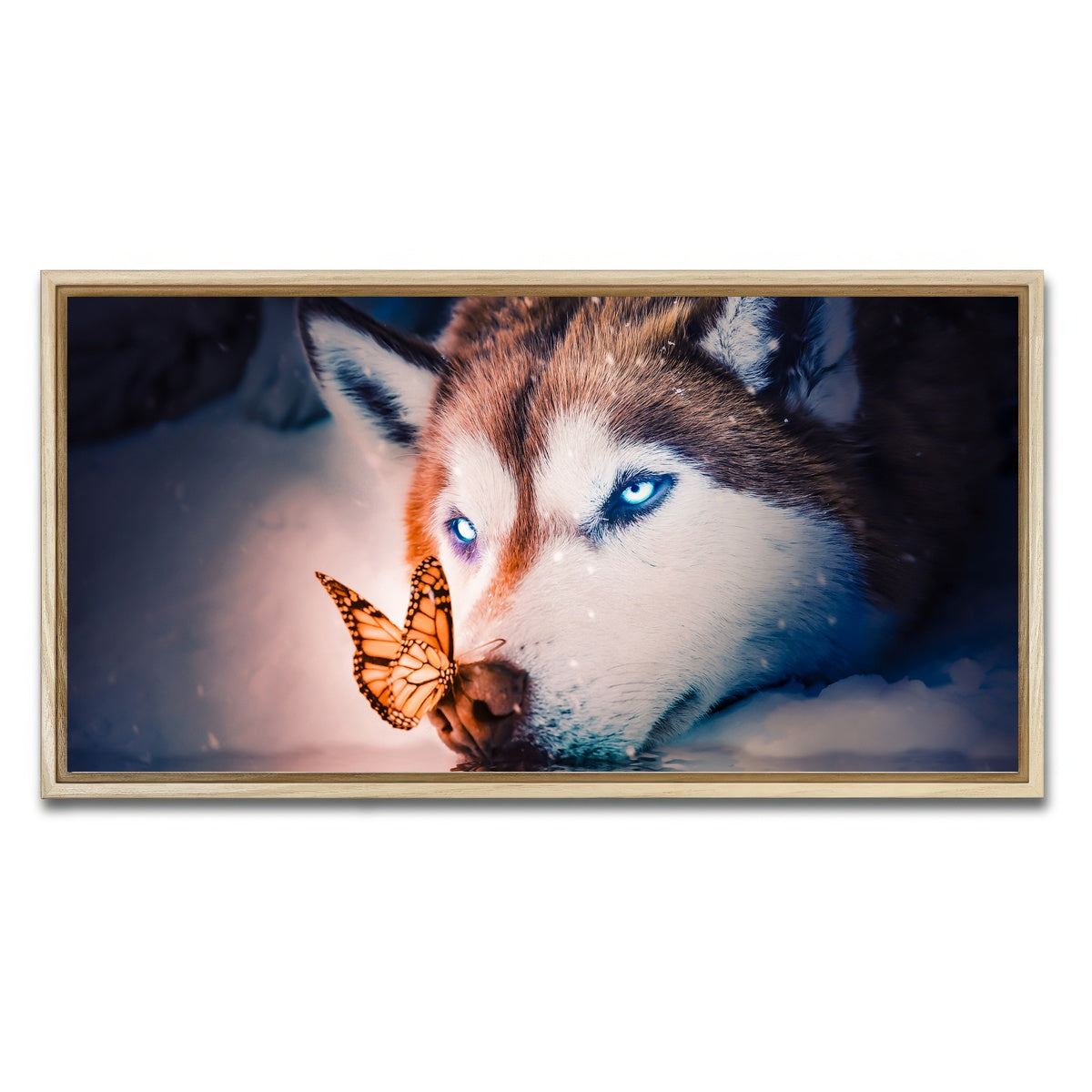 AUTO-MOCKUP WHITE | Blue eyes wolf | 1 Piece | Natural Framed Canvas | group=2x1