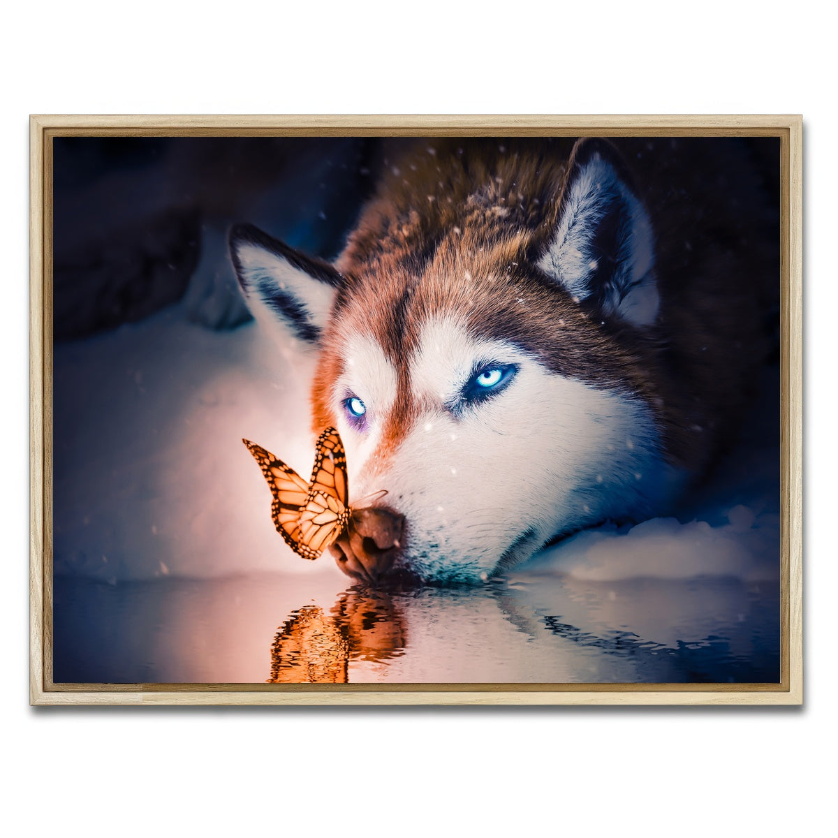 AUTO-MOCKUP WHITE | Blue eyes wolf | 1 Piece | Natural Framed Canvas | group=4x3
