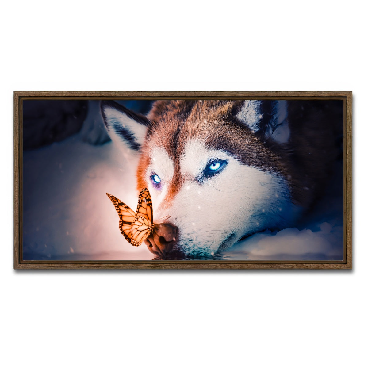AUTO-MOCKUP WHITE | Blue eyes wolf | 1 Piece | Walnut Framed Canvas | group=2x1