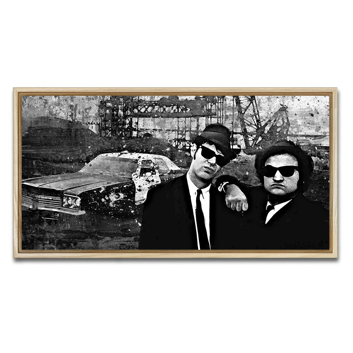 AUTO-MOCKUP WHITE | Blues Brothers grayscale | 1 Piece | Natural Framed Canvas | group=2x1