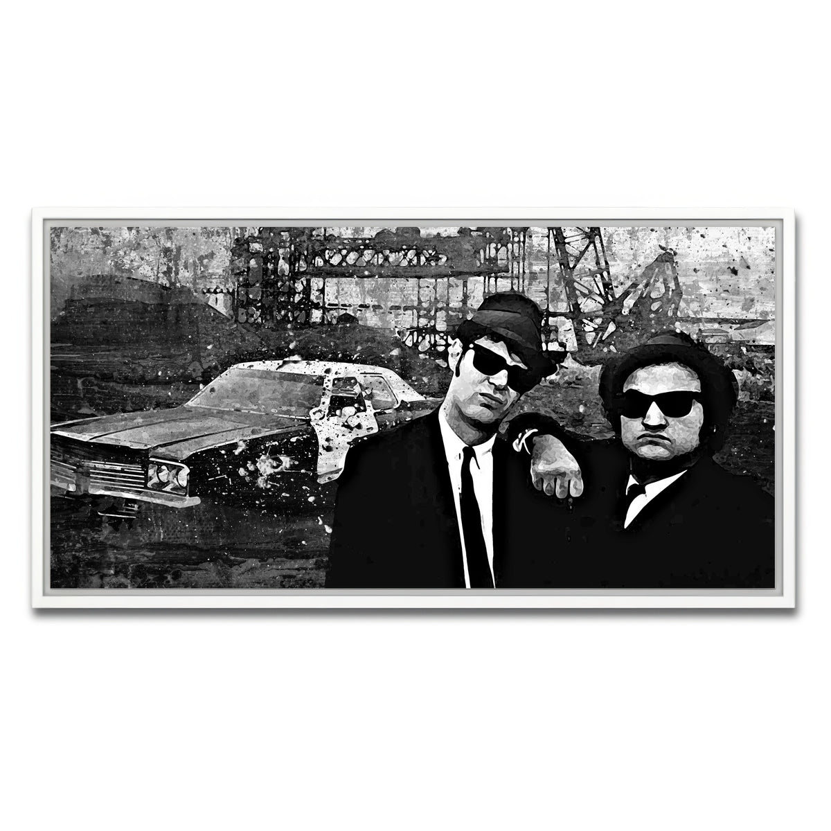 AUTO-MOCKUP WHITE | Blues Brothers grayscale | 1 Piece | White Framed Canvas | group=2x1