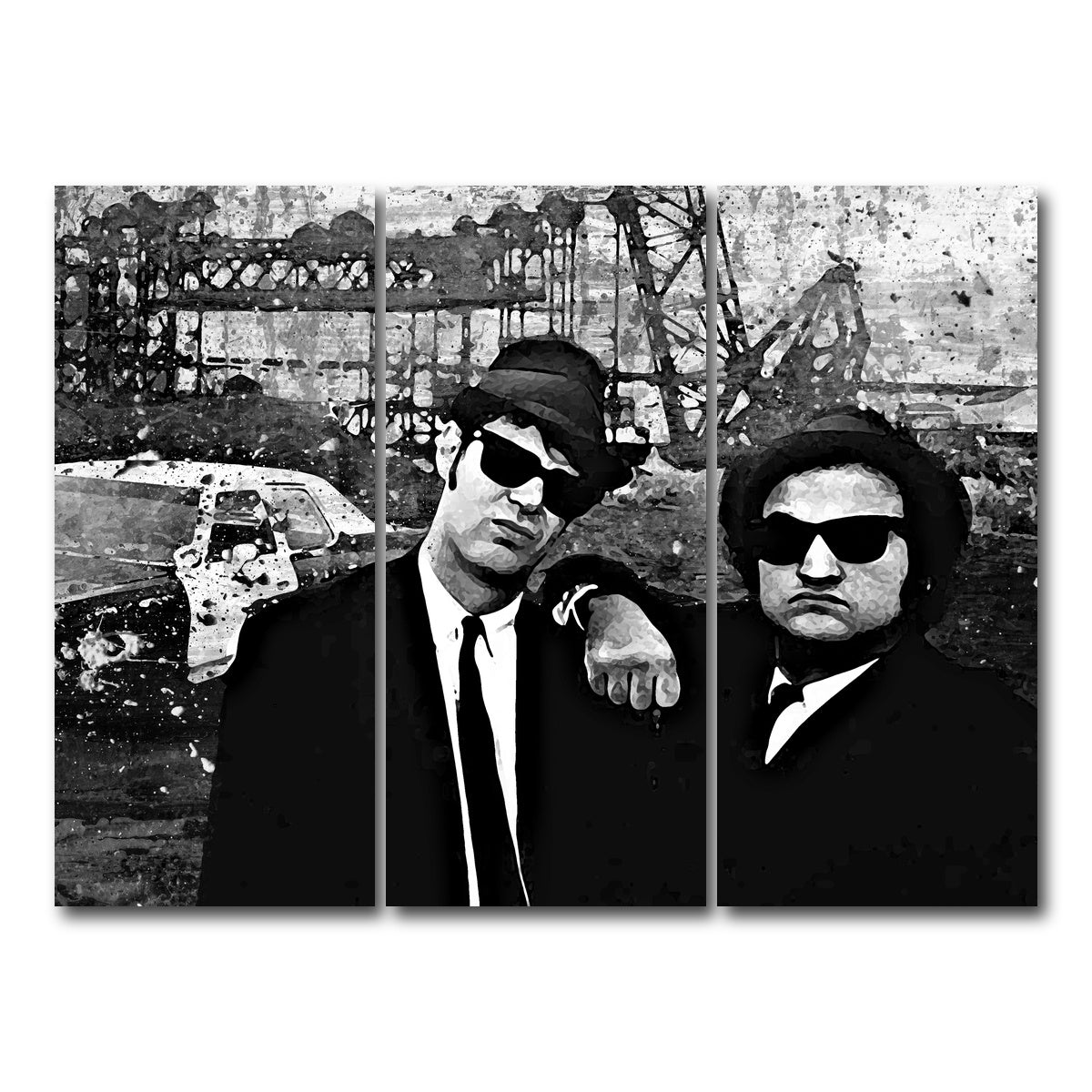 AUTO-MOCKUP WHITE | Blues Brothers grayscale | 3 Piece | Gallery Wrap Canvas | group=8x18
