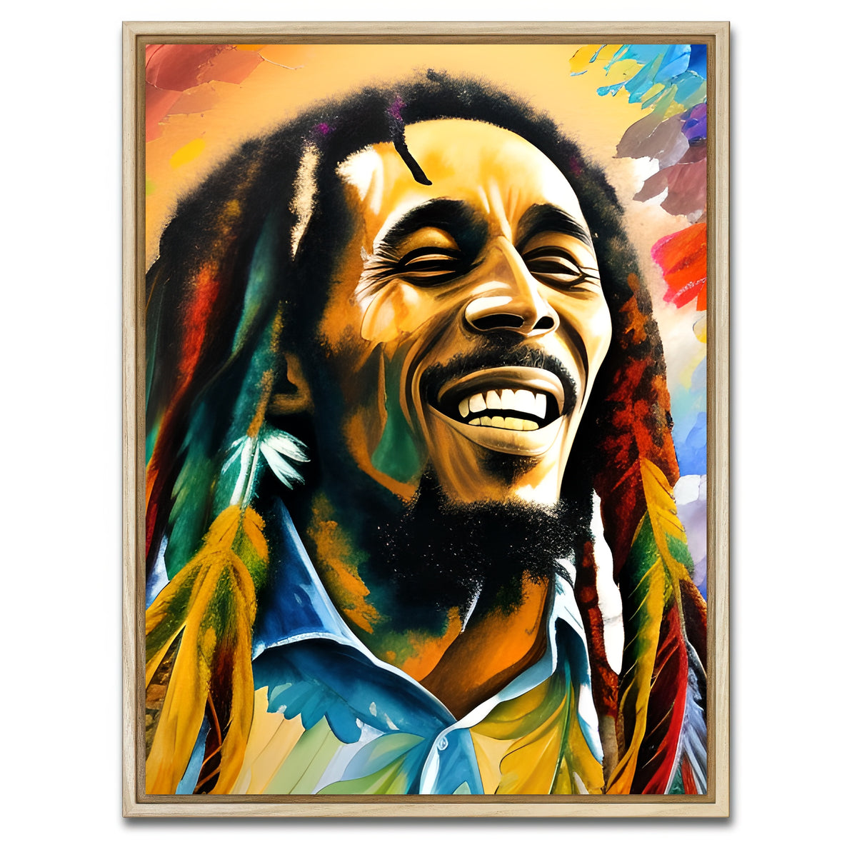AUTO-MOCKUP WHITE | Bob Marley Colorful | 1 Piece | Natural Framed Canvas | group=3x4