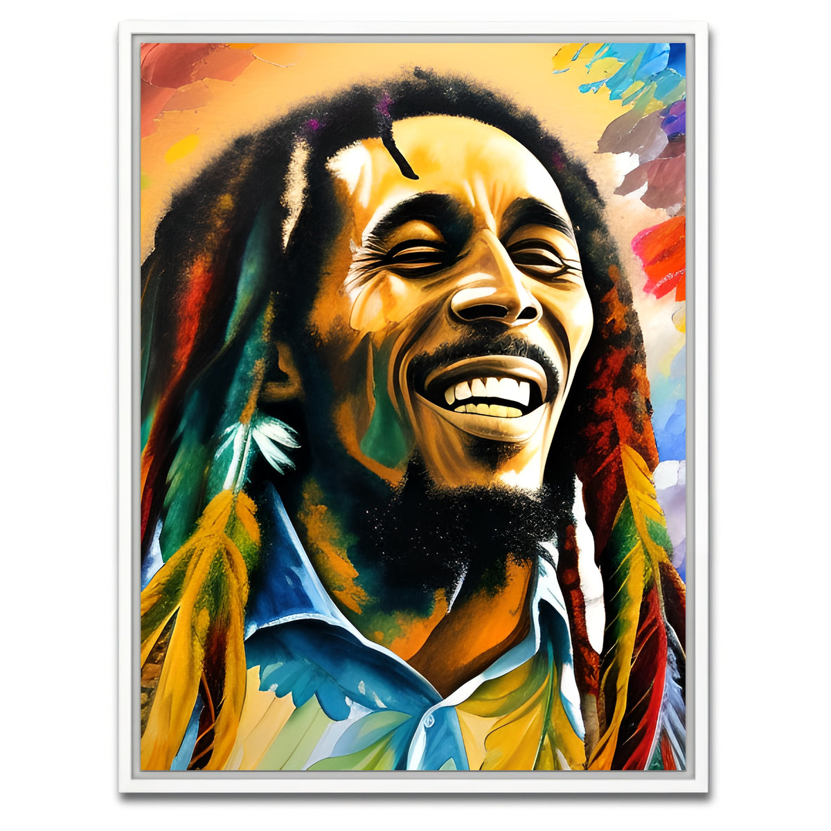 AUTO-MOCKUP WHITE | Bob Marley Colorful | 1 Piece | White Framed Canvas | group=3x4