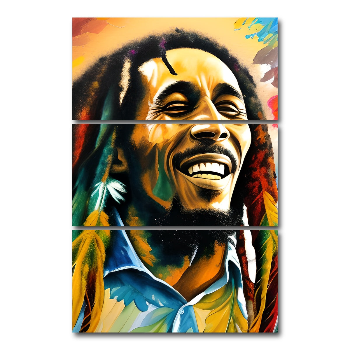 AUTO-MOCKUP WHITE | Bob Marley Colorful | 3 Piece | Gallery Wrap Canvas | group=12x24_stacked