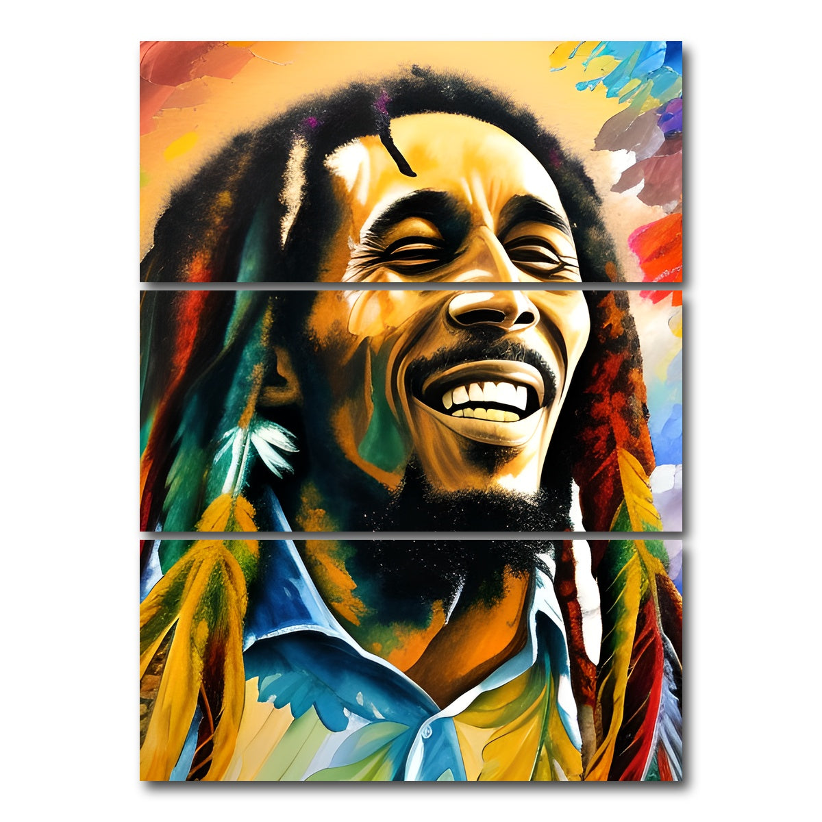 AUTO-MOCKUP WHITE | Bob Marley Colorful | 3 Piece | Gallery Wrap Canvas | group=8x18_stacked