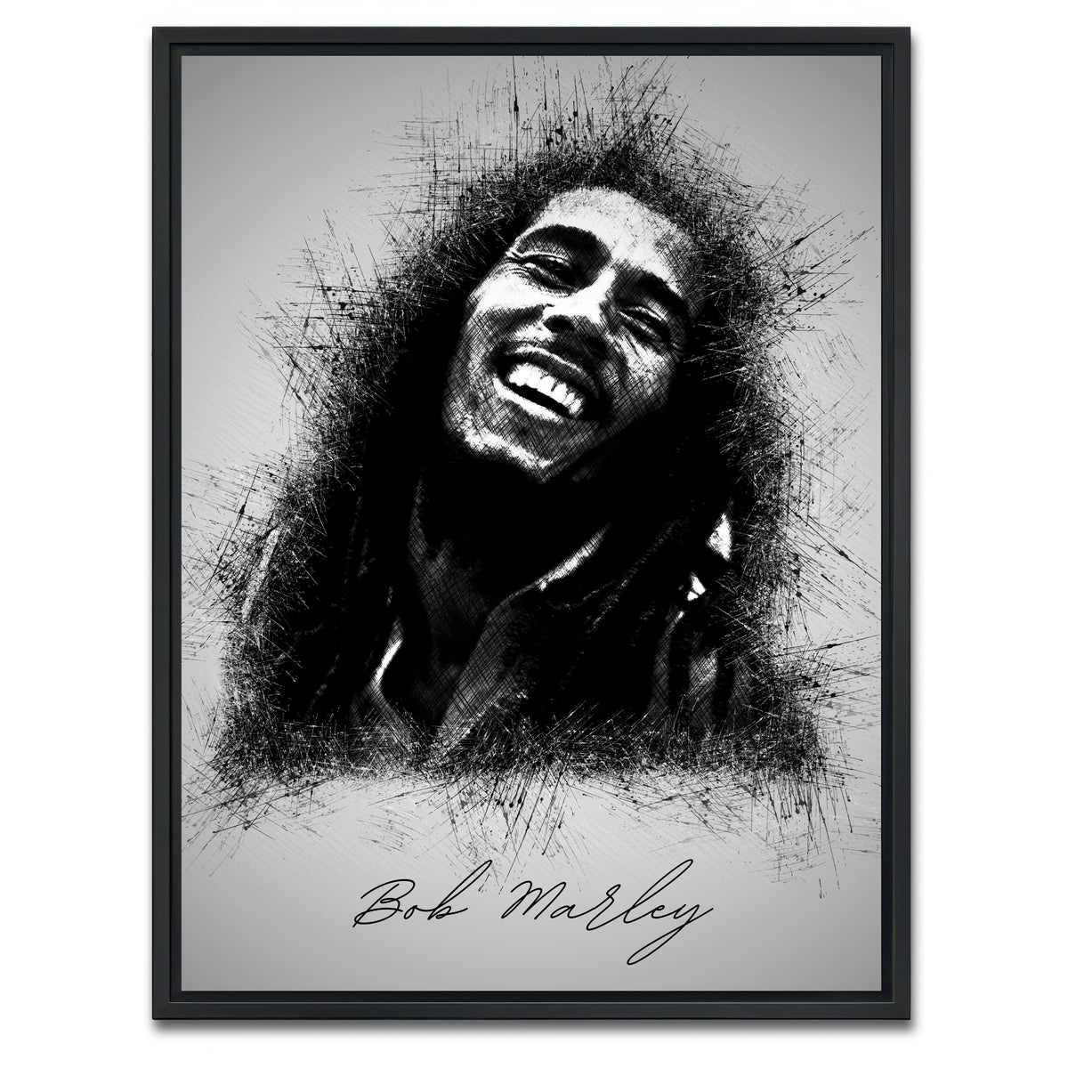 AUTO-MOCKUP WHITE | Bob Marley Sketch | 1 Piece | Black Framed Canvas | group=3x4