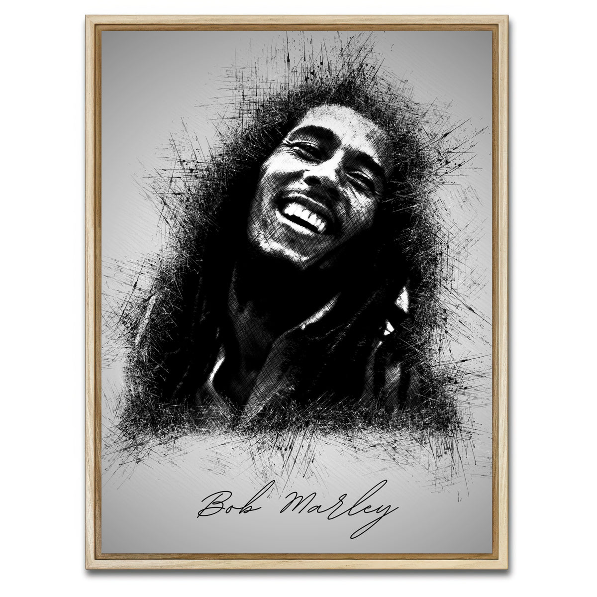 AUTO-MOCKUP WHITE | Bob Marley Sketch | 1 Piece | Natural Framed Canvas | group=3x4