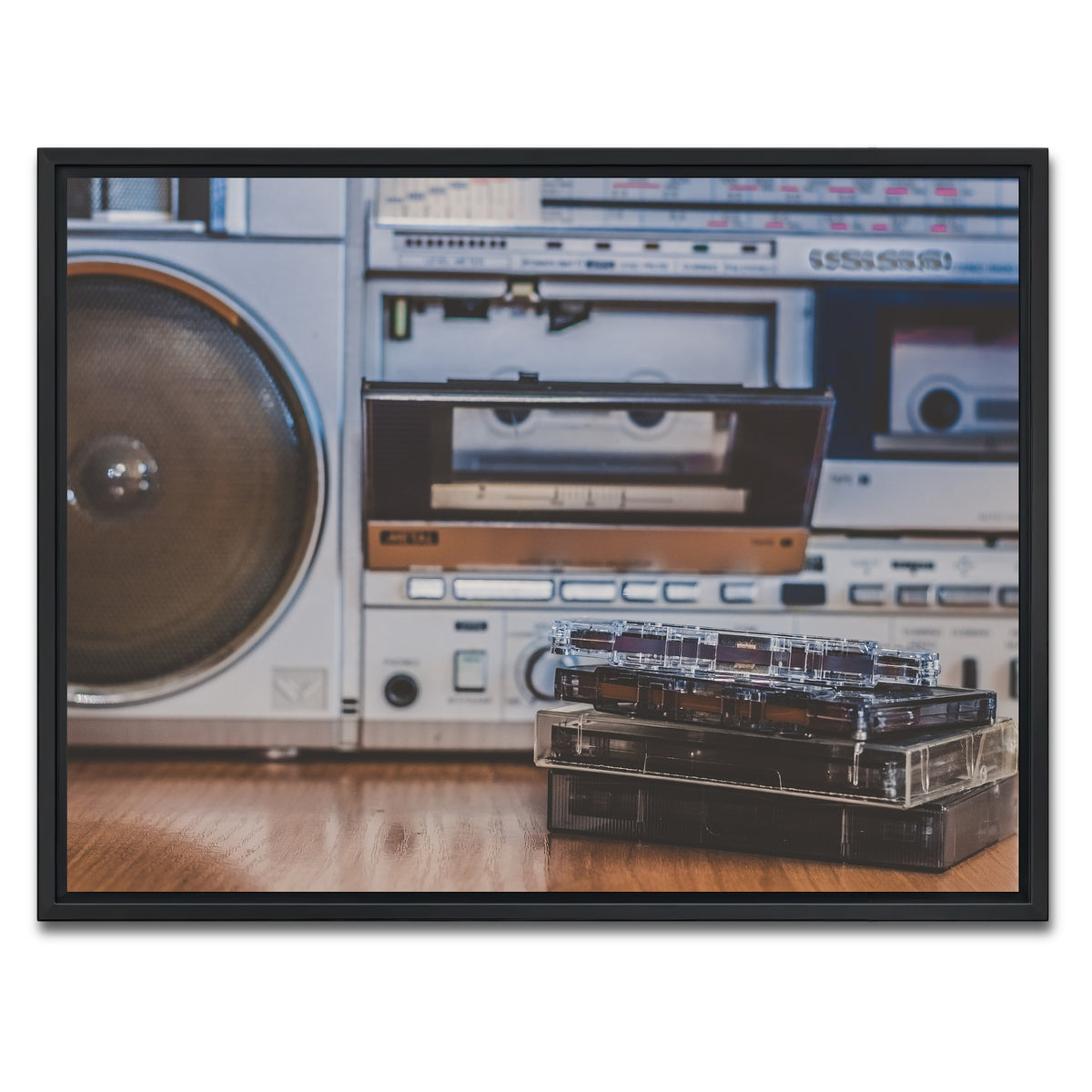 AUTO-MOCKUP WHITE | Boombox and Cassettes | 1 Piece | Black Framed Canvas | group=4x3