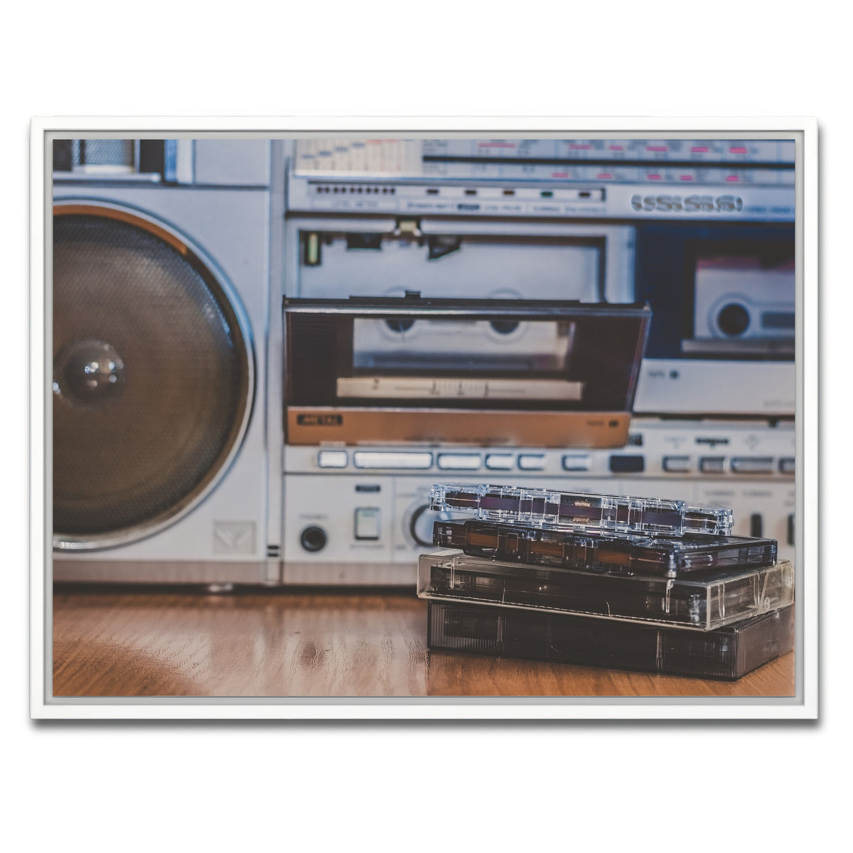 AUTO-MOCKUP WHITE | Boombox and Cassettes | 1 Piece | White Framed Canvas | group=4x3