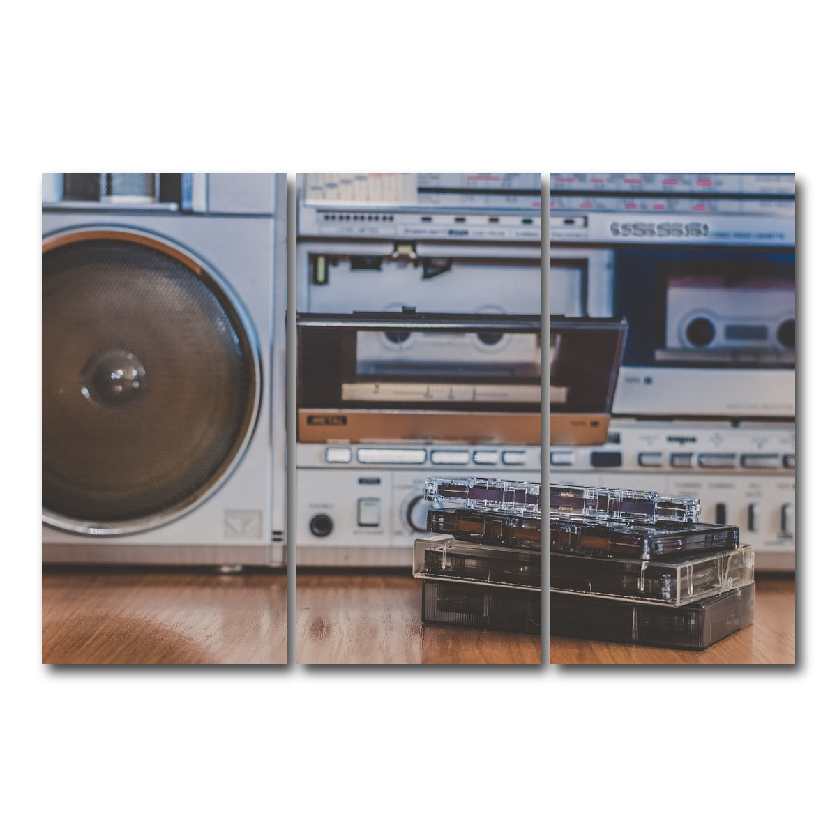 AUTO-MOCKUP WHITE | Boombox and Cassettes | 3 Piece | Gallery Wrap Canvas | group=12x24