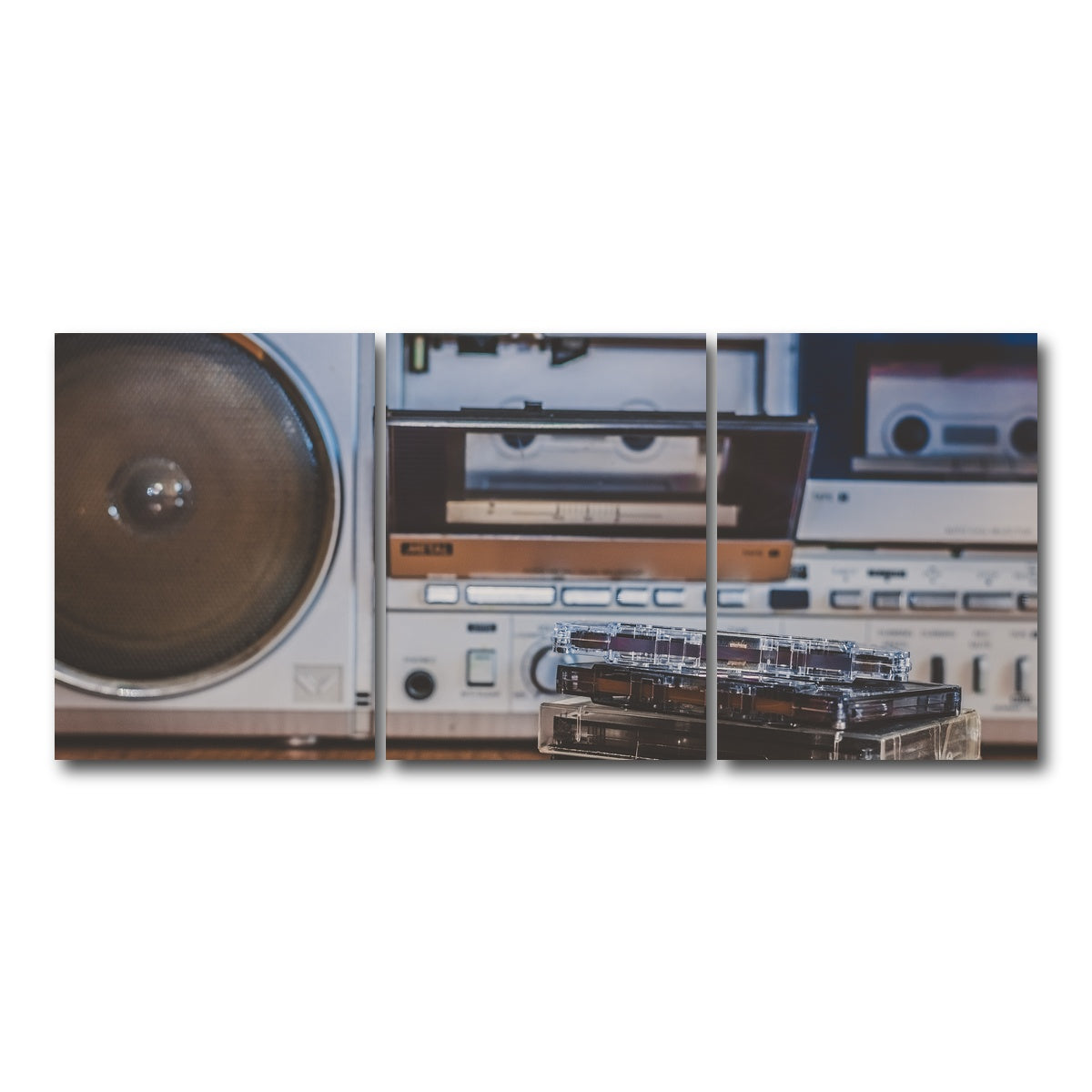 AUTO-MOCKUP WHITE | Boombox and Cassettes | 3 Piece | Gallery Wrap Canvas | group=18x24