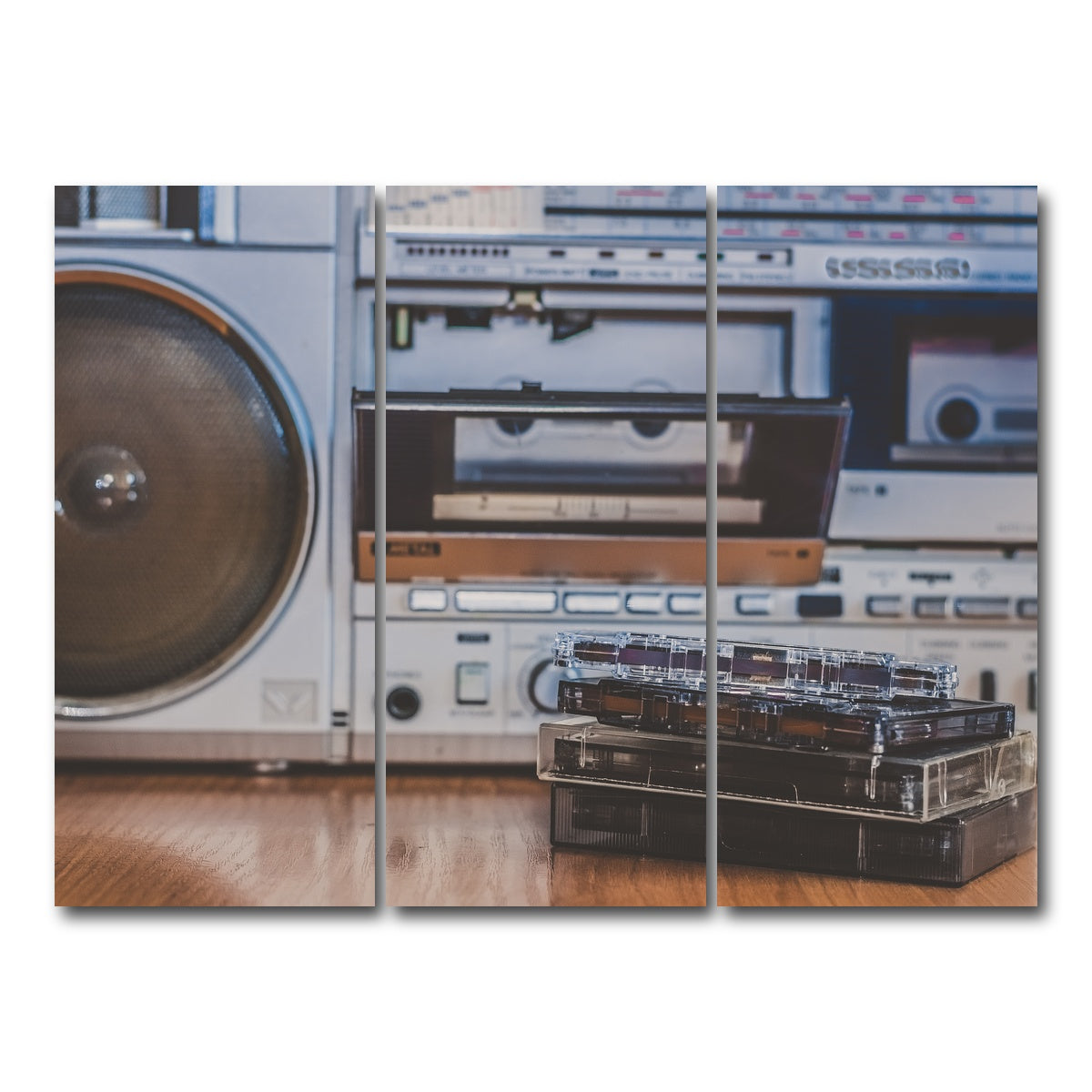 AUTO-MOCKUP WHITE | Boombox and Cassettes | 3 Piece | Gallery Wrap Canvas | group=8x18