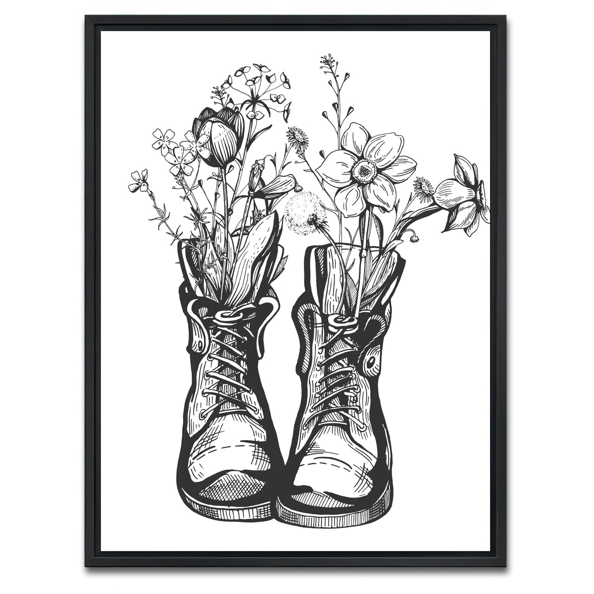 AUTO-MOCKUP WHITE | Boots & Wild Flowers | 1 Piece | Black Framed Canvas | group=3x4