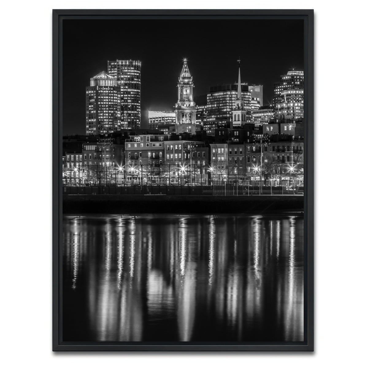 AUTO-MOCKUP WHITE | Boston Evening Skyline of North End | 1 Piece | Black Framed Canvas | group=3x4