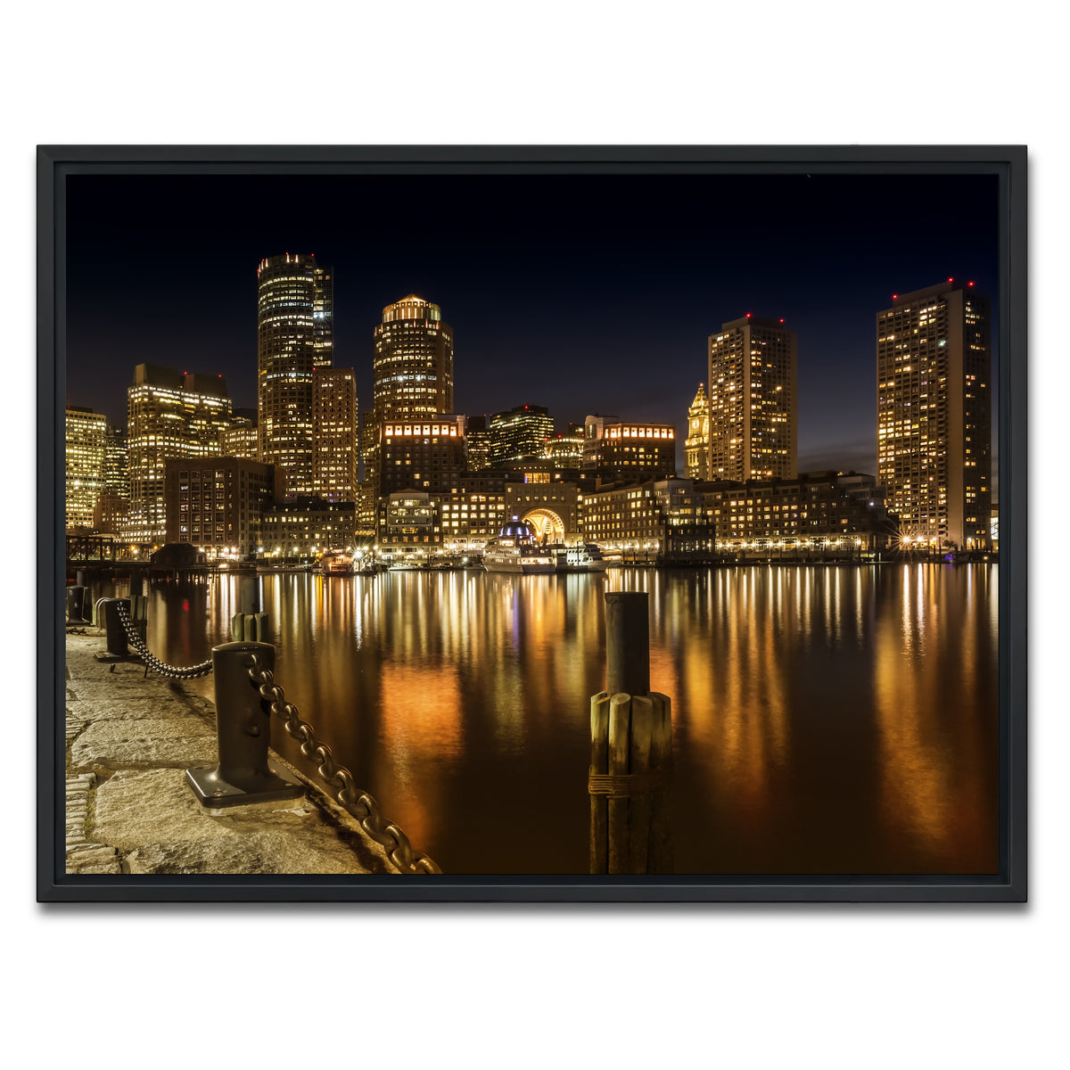 AUTO-MOCKUP WHITE | Boston Fan Pier Park & Skyline at Night | 1 Piece | Black Framed Canvas | group=4x3