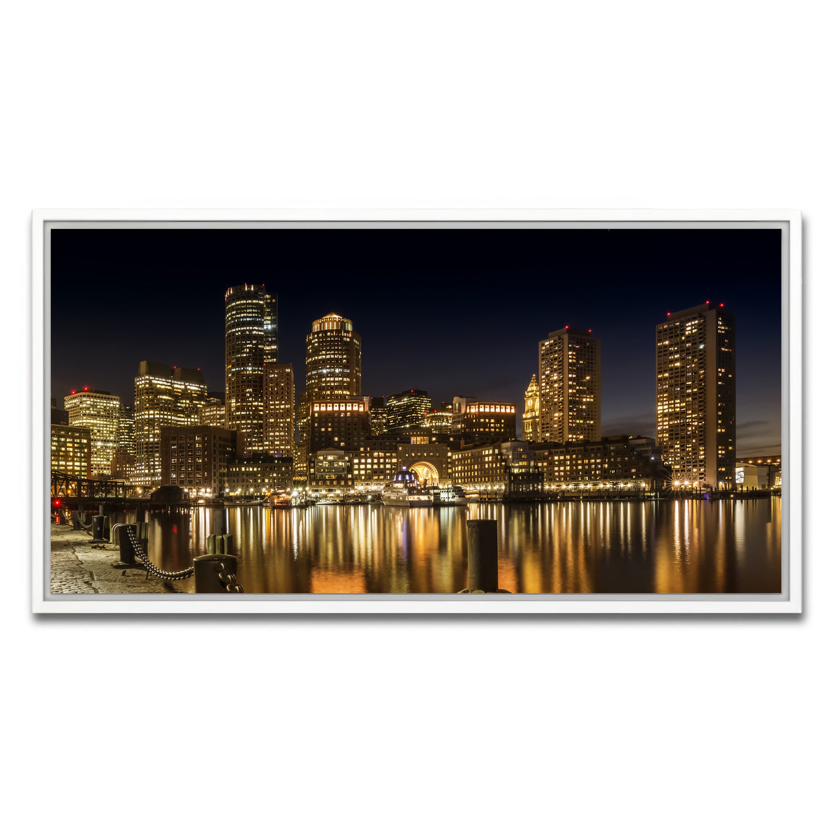 AUTO-MOCKUP WHITE | Boston Fan Pier Park & Skyline at Night | 1 Piece | White Framed Canvas | group=2x1