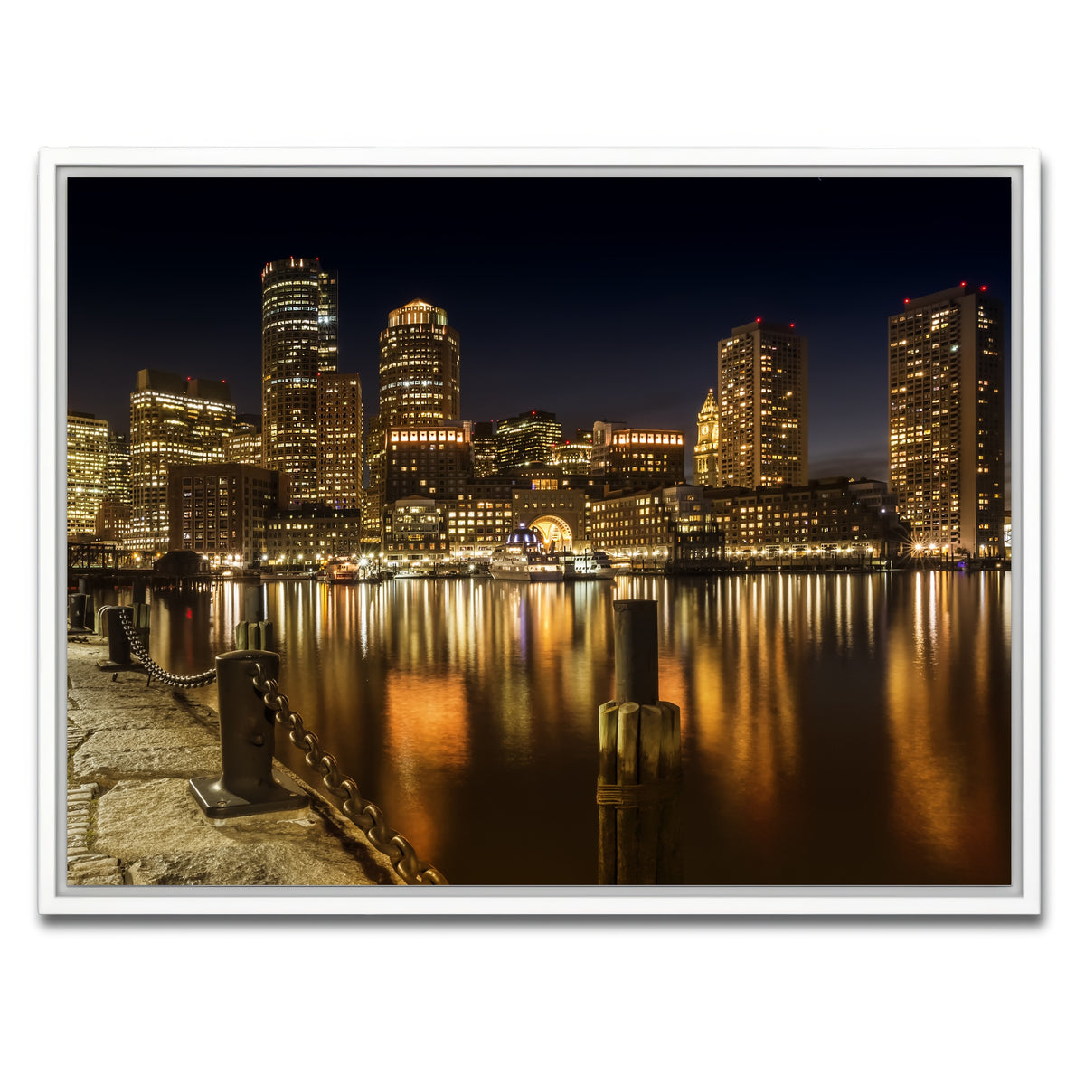 AUTO-MOCKUP WHITE | Boston Fan Pier Park & Skyline at Night | 1 Piece | White Framed Canvas | group=4x3