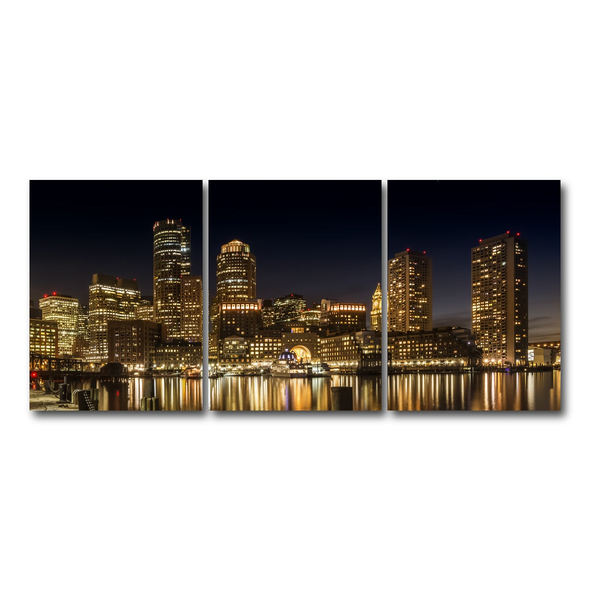 AUTO-MOCKUP WHITE | Boston Fan Pier Park & Skyline at Night | 3 Piece | Gallery Wrap Canvas | group=18x24