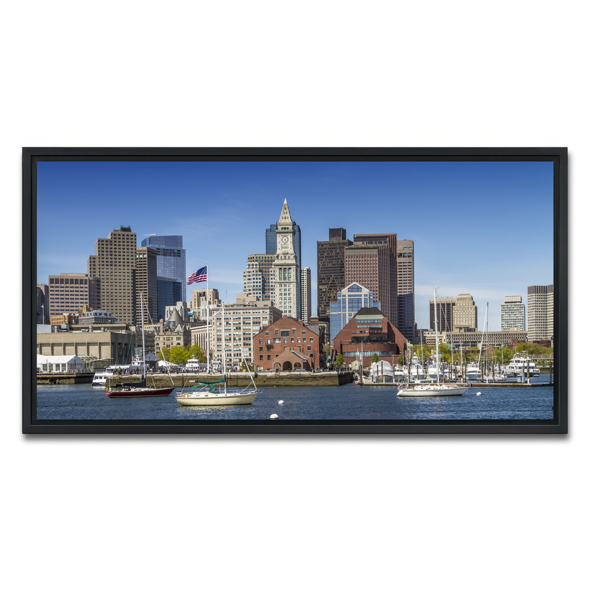 AUTO-MOCKUP WHITE | Boston Skyline North End & Financial District | 1 Piece | Black Framed Canvas | group=2x1