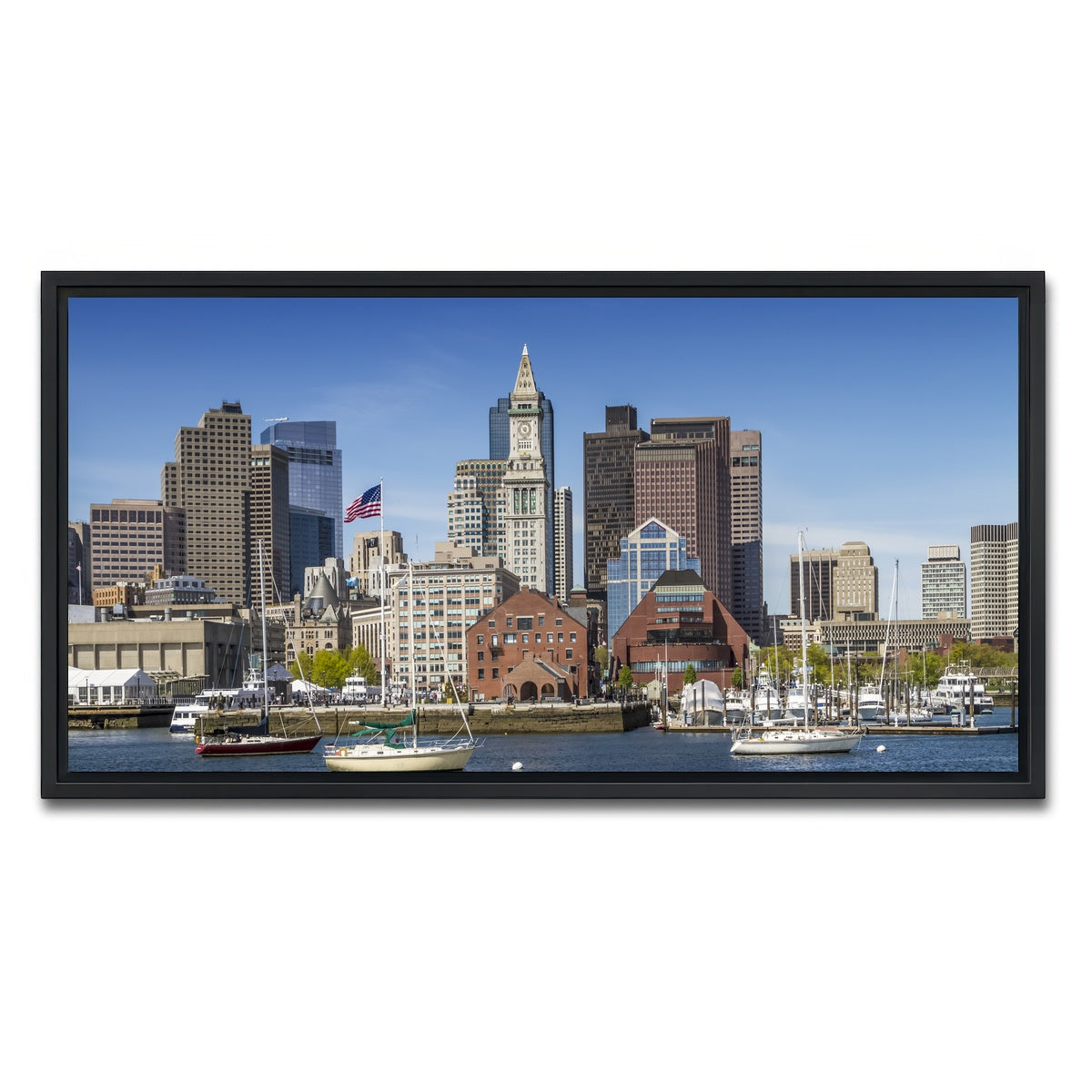 AUTO-MOCKUP WHITE | Boston Skyline North End & Financial District | 1 Piece | Black Framed Canvas | group=2x1