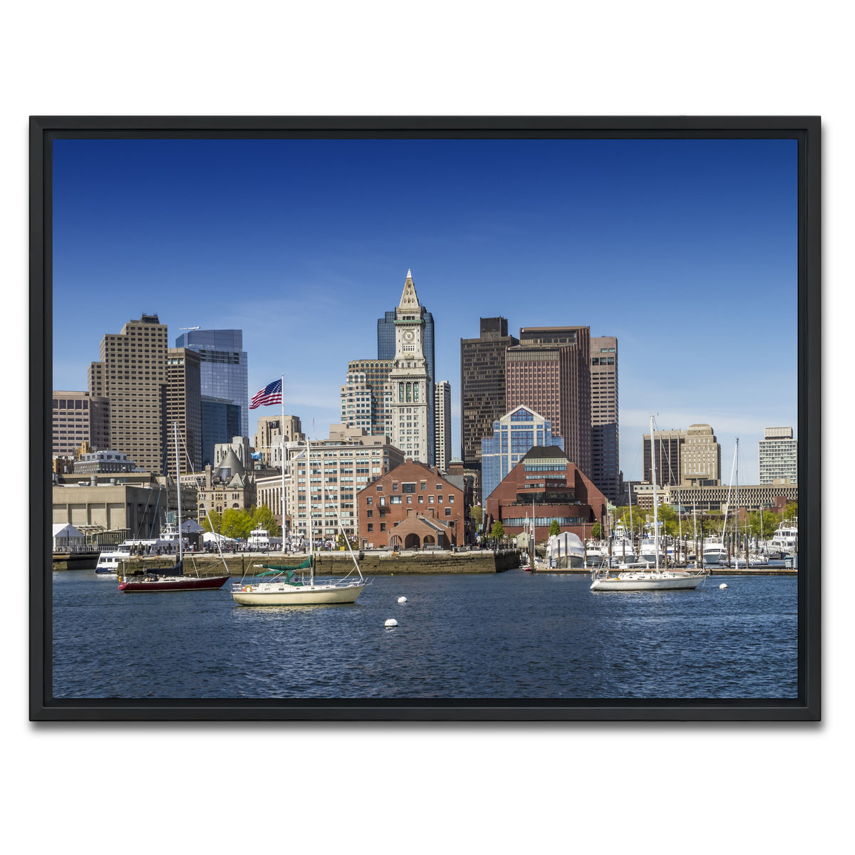 AUTO-MOCKUP WHITE | Boston Skyline North End & Financial District | 1 Piece | Black Framed Canvas | group=4x3